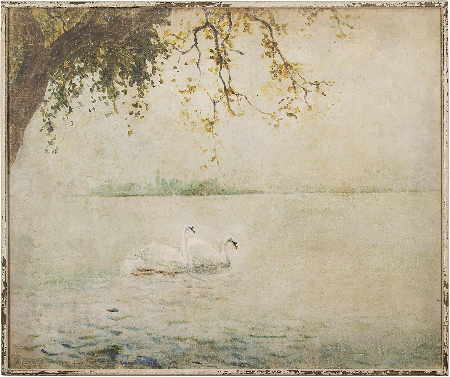 Creative Co-Op Vintage Swans Wood Framed Wall Décor