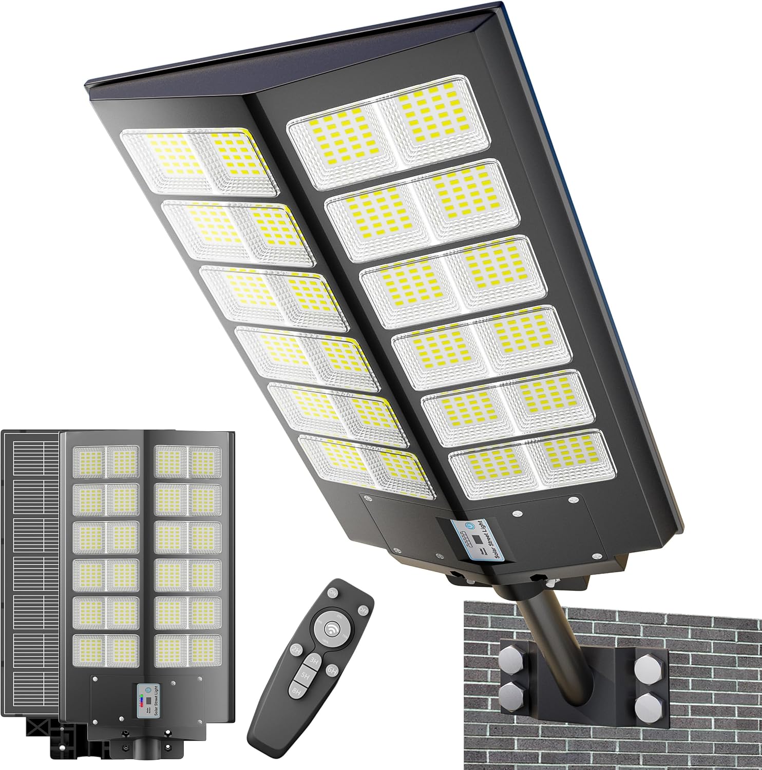 9000W Solar Street Light, Solar Street Lights Outdoor 120000LM, Commercial Parking Lot Light 7000K, Flood Outdoor Lights IP67 Waterproof with Motion Sensor, 3-Year Warranty
