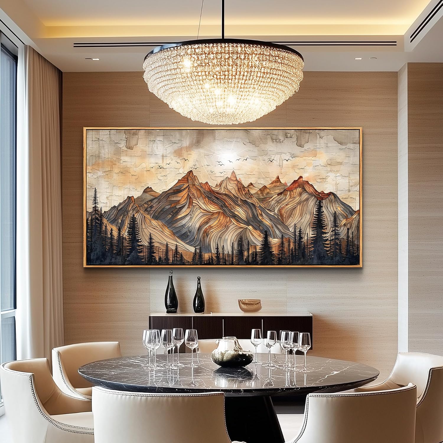 JUDASJART Canvas Wall Art For Bedroom Large Wall Decorations For Living Room Modern Office Wall Decor Abstract Watercolour Painting Mountain Landscape Pictures Artworks Home Decor Wood Framed 32'x72'