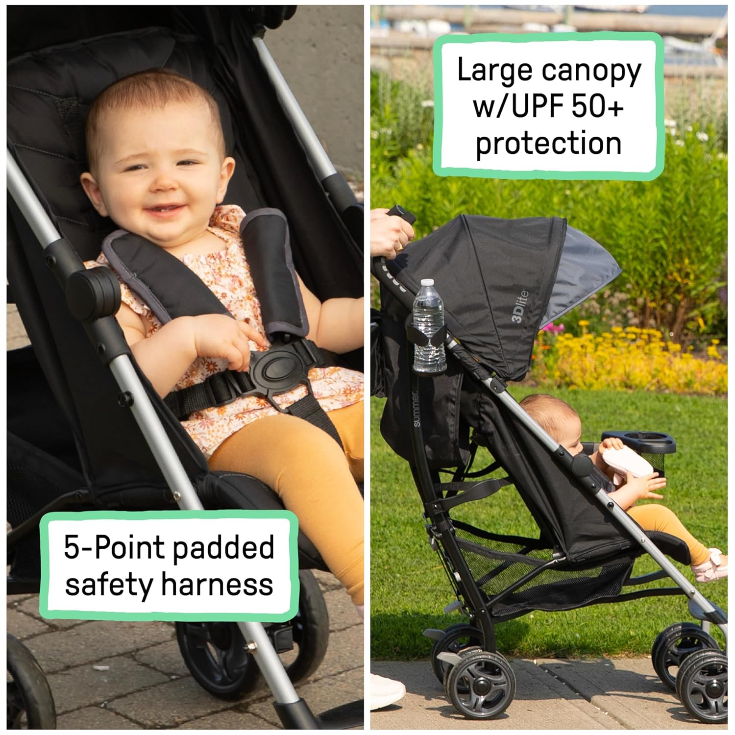 3Dlite Convenience Stroller, Green – Lightweight Stroller with Aluminum Frame, Large Seat Area, 4 Position Recline, Extra Large Storage Basket – Infant Stroller for Travel and More