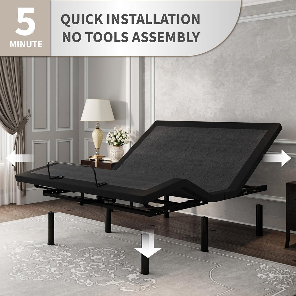 Dyonery Adjustable Bed Base Frame (Frame Only), Head & Foot Incline, 750lbs Lift Capacity, Powerful Quiet Motor, Wireless Remote, 5 Minutes Tools-Free Assembly, Anti-Snore, Queen Size