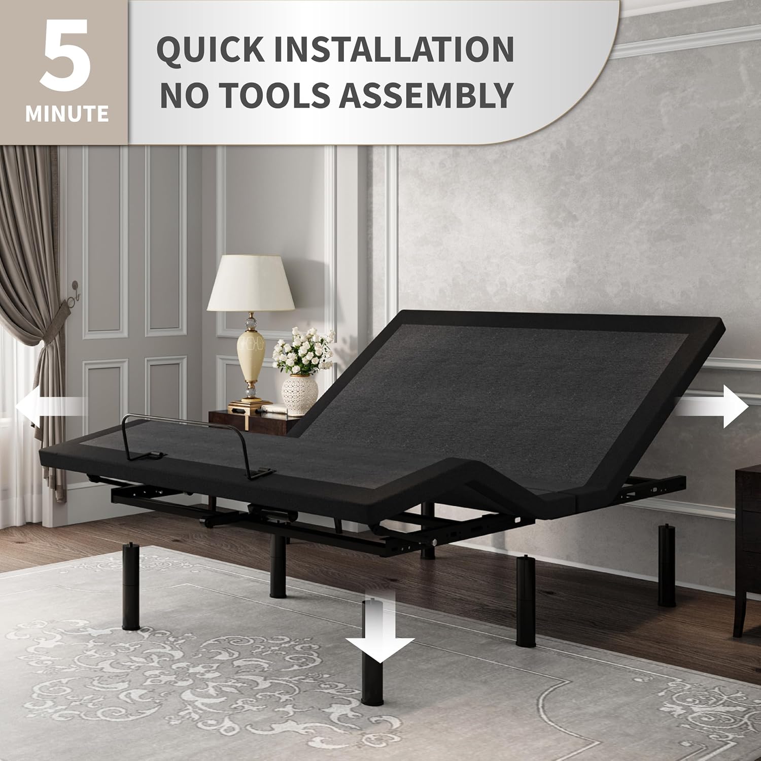 Dyonery Adjustable Bed Base Frame (Frame Only), Head & Foot Incline, 750lbs Lift Capacity, Powerful Quiet Motor, Wireless Remote, 5 Minutes Tools-Free Assembly, Anti-Snore, Queen Size