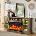 ROCKPOINT 3 Sided Glass 70' Fireplace TV Stand for TVs up to 80inch, Media Entertainment Center with Glass Door Storage Cabinet,36' Electric Fireplace with LED Light and Flame Colors,Grey