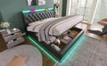 Twin Size Upholstered Bed Frame with 360° LED Lights, Hydraulic Storage, USB Charging, Modern Platform Bed with Headboard, Remote App Control for Teen, Guest Room, Small Space (Black + King)
