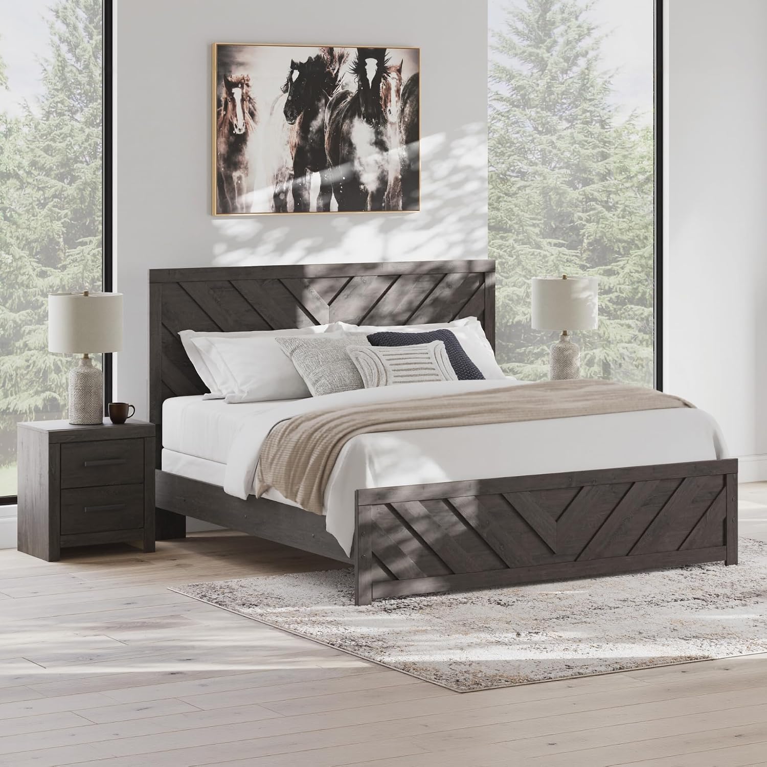 Signature Design by Ashley Prendonea Casual King Panel Bed, Foundation or Box Spring Needed, Gray