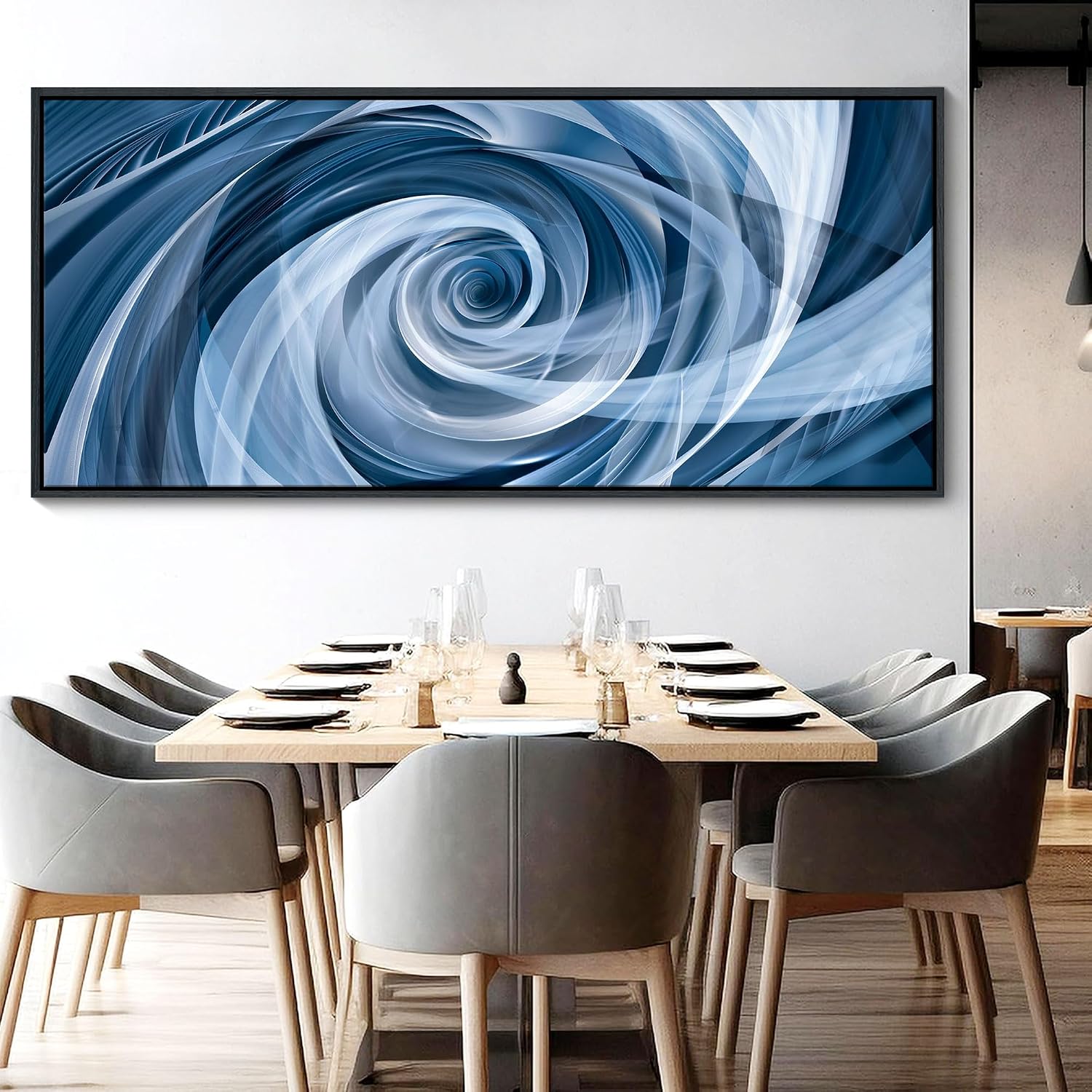 YDYSUNE Abstract art painting blue pictures wall decor white Vortex background modern artwork decoration living room bedroom kitchen 70x31inches