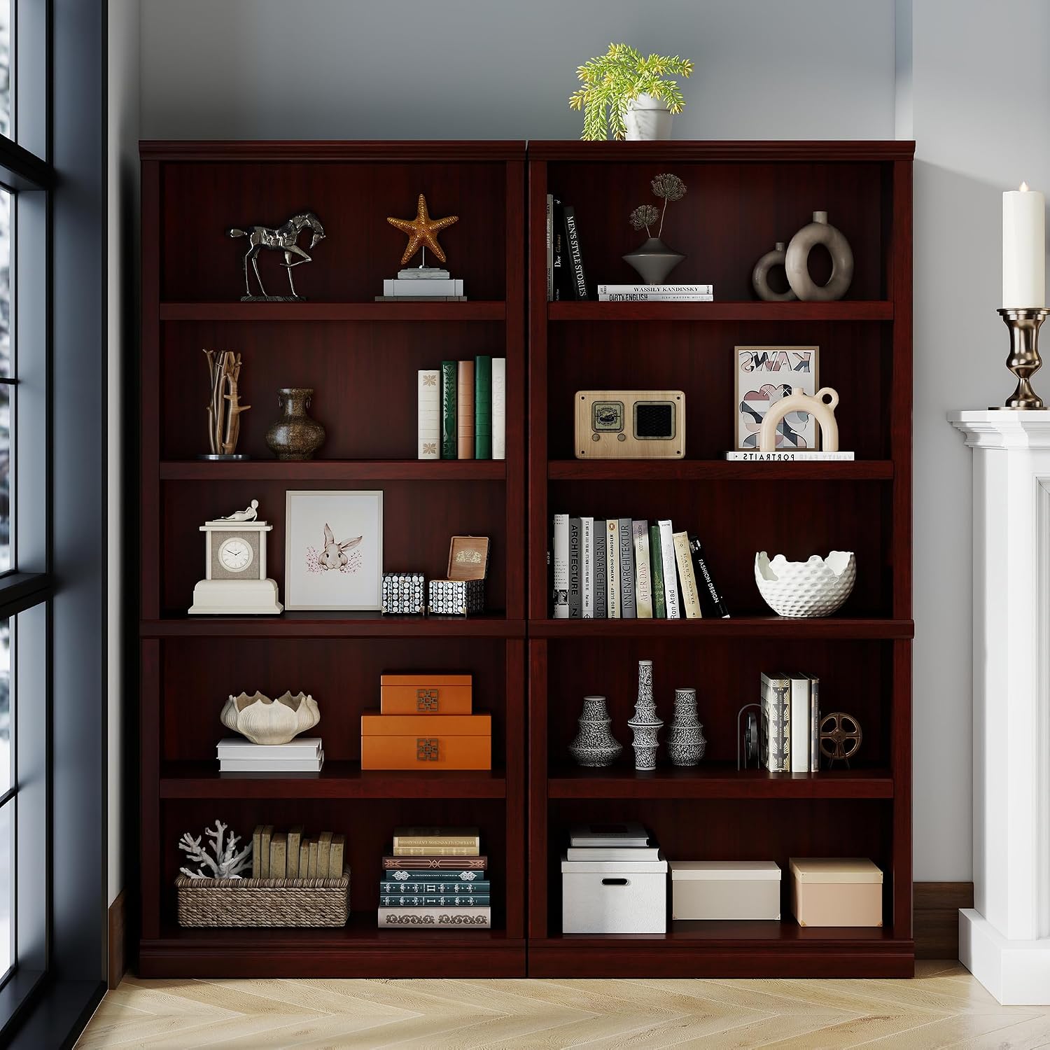 Bevfint Bookshelf, Open Storage 70 Inch Tall 5 Shelf Bookcase, Floor Standing Bookshelves and Bookcases, Book case for Farmhouse Library Office Bedroom Kids, Mahogany - 5 Tier