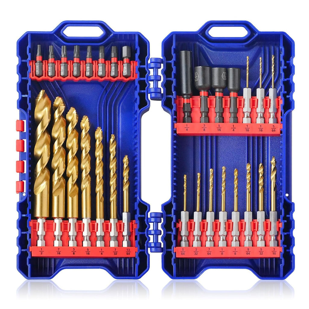 Handree 30pcs Hex Shank Stepped Point Drill Bit Set, No Pilot Hole Needed, 1/16'-1/2' for Impact Drivers, Titanium Drill Bits for Metal, Steel & Acrylic, Industrial, MRO & DIY Use