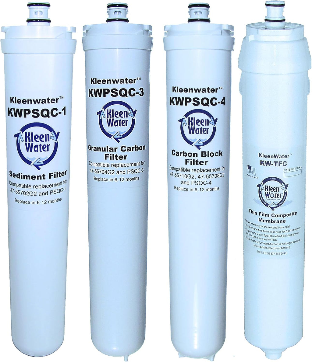 KleenWater Replacement for Water Factory SQC4 and 3M 3MRO401 Water Filters and Module, Made in USA, Set of 4