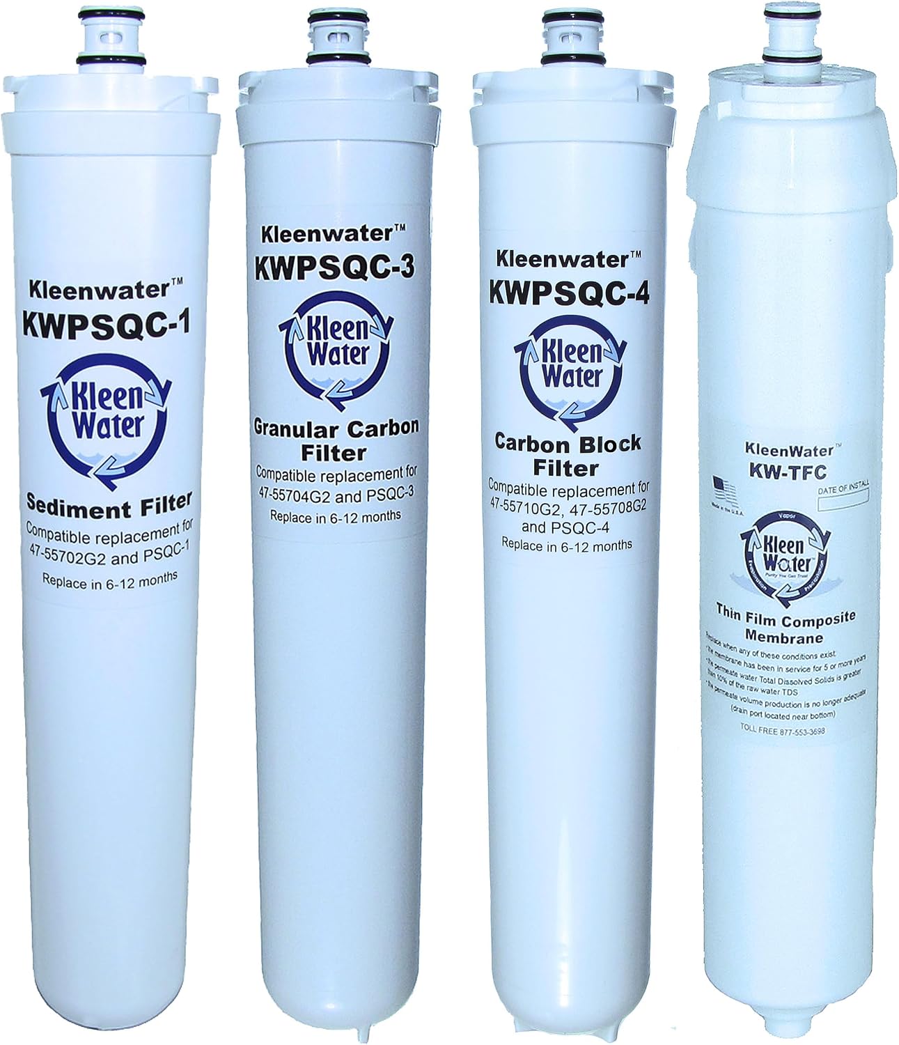KleenWater Replacement for Water Factory SQC4 and 3M 3MRO401 Water Filters and Module, Made in USA, Set of 4