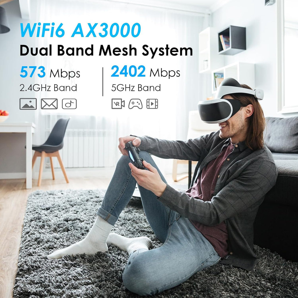 WAVLINK AX3000 WiFi 6 Mesh System 3 Pack - 2026 Latest, Up to 3.0 Gbps Speed & 7,300 Sq. Ft. Coverage, Replaces Wireless Router and WiFi Extender Signal Booster, Support Wired Backhaul, App Control