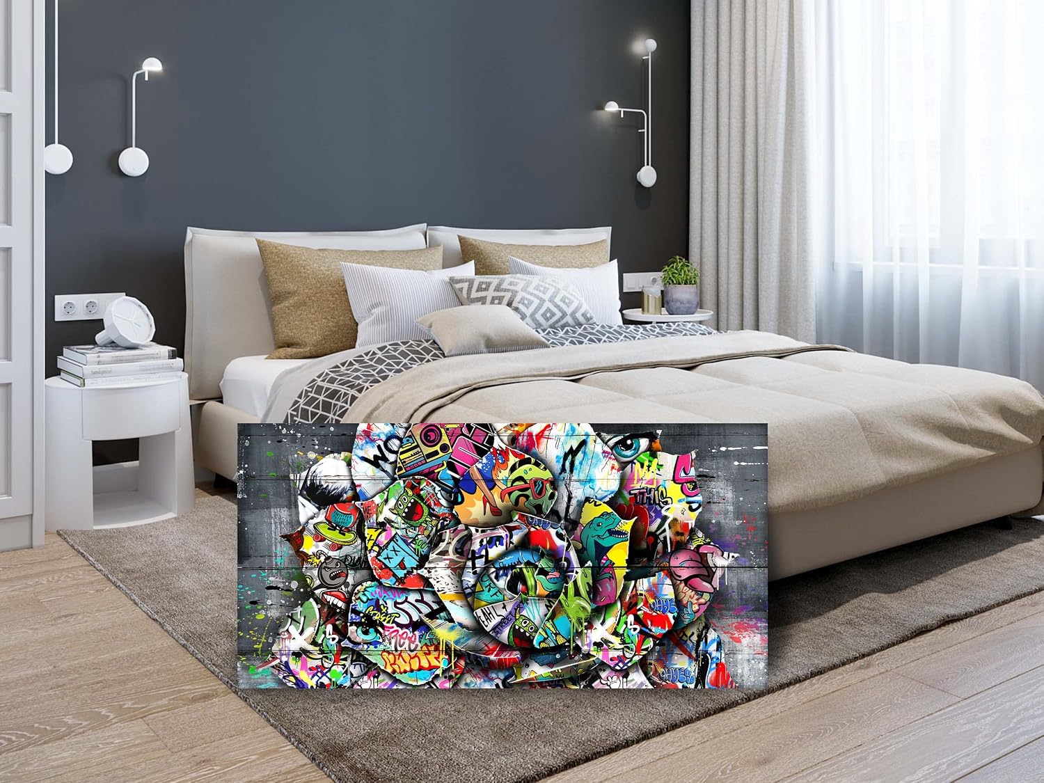 SIXTTART Flower Pictures Wall-Decor - Banksy Street Wall Art - Large Abstract Canvas Wall Art Ready To Hang Size 59' x 29'