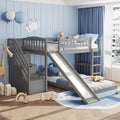 Bellemave Twin Over Twin Stairway Bunk Bed with 2 Storage Drawers and Slide, Pinewood Frame, Full-Length Guardrails, Convertible Ladder Slide Staircase, No Box Spring for Kids Bedroom (Grey)