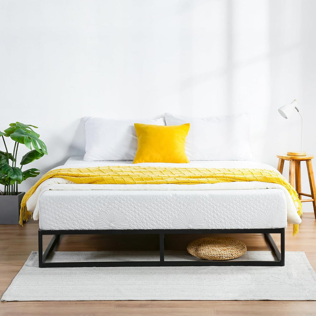 PrimaSleep 9 Inch Modern Metal Platform Bed Frame, Steel Slat Anti-Slip Support, Steel Mattress Foundation, No Box Spring Needed, Black, Full Size