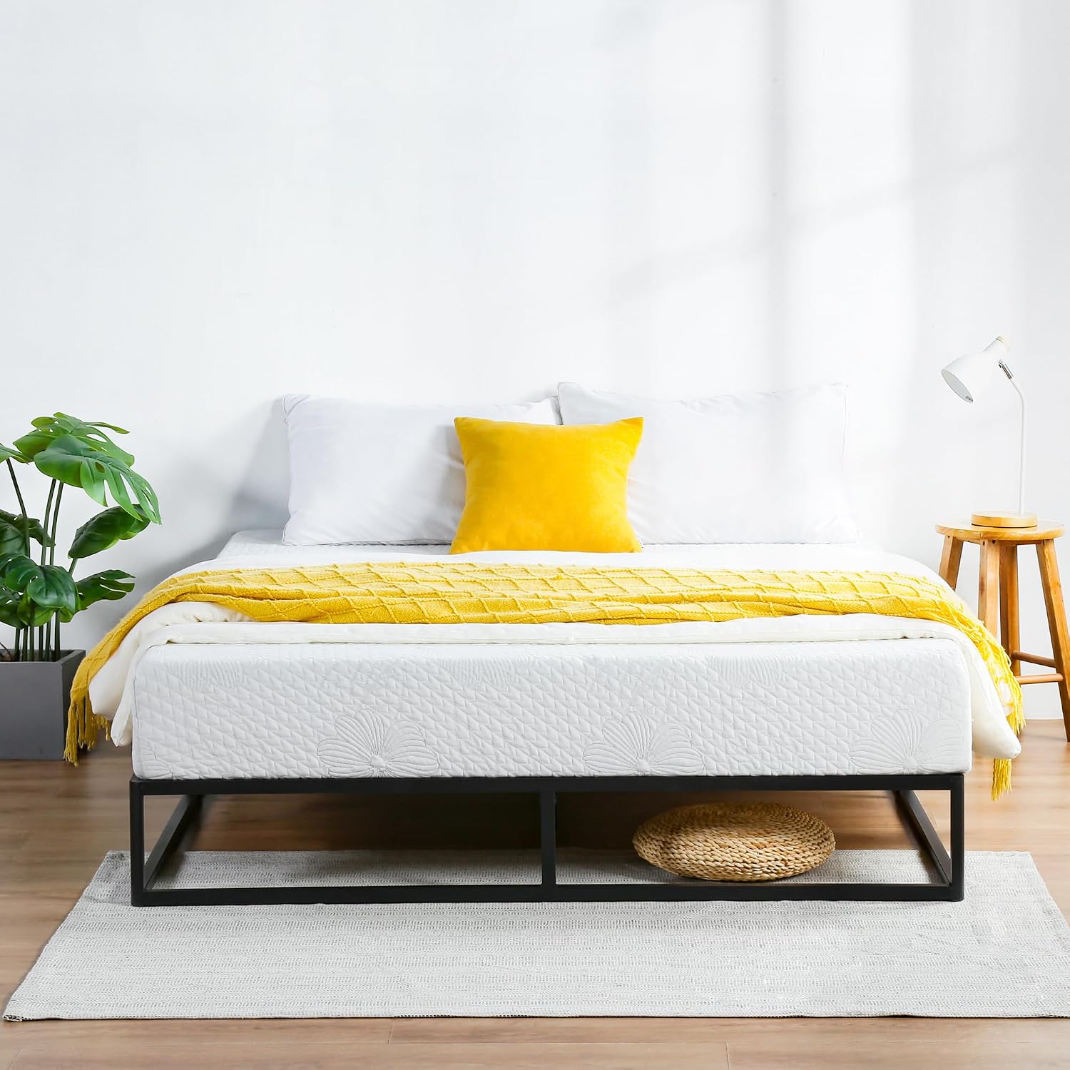 PrimaSleep 9 Inch Modern Metal Platform Bed Frame, Steel Slat Anti-Slip Support, Steel Mattress Foundation, No Box Spring Needed, Black, Full Size