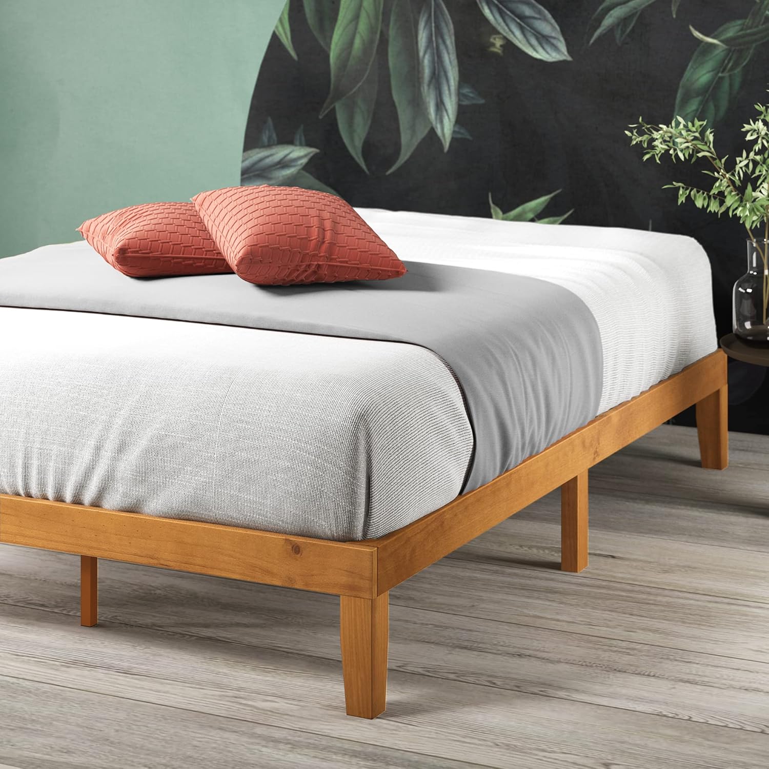 Zinus Alexia Wood Platform Bed Frame, Solid Wood Foundation, No Box Spring Needed, Wood Slat Support, Easy Assembly, Rustic Pine, King