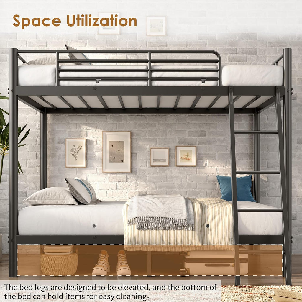 SDHYL Twin Over Twin Bunk Bed with Stairs, Heavy Duty Metal Bunk Beds for Teens Adults, Space Saving Design, No Box Spring Needed, Furniture for Bedroom, Black