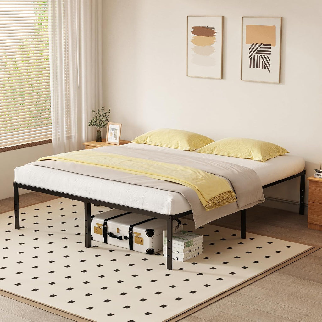 King 18 Inch Metal Platform Bed Frame,Heavy Duty,Metal,No Box Spring Needed,Underbed Storage,Easy Assembly,Noise Free,Minimalism,Non-Slip,Bedroom,Kids,Boys,Girls,Black