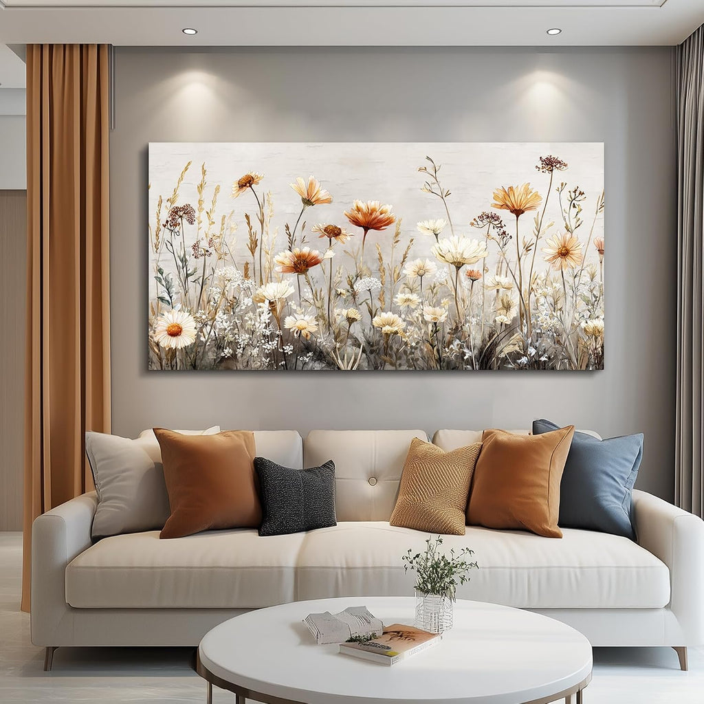 QIYILEXWART Canvas Wall Art For Living Room Large Wall Decor For Office Bedroom Decorations Neutral Wildflower Landscape Pictures Farmhouse Painting Artwork Room Wall Mural Home Decor 30x60 In