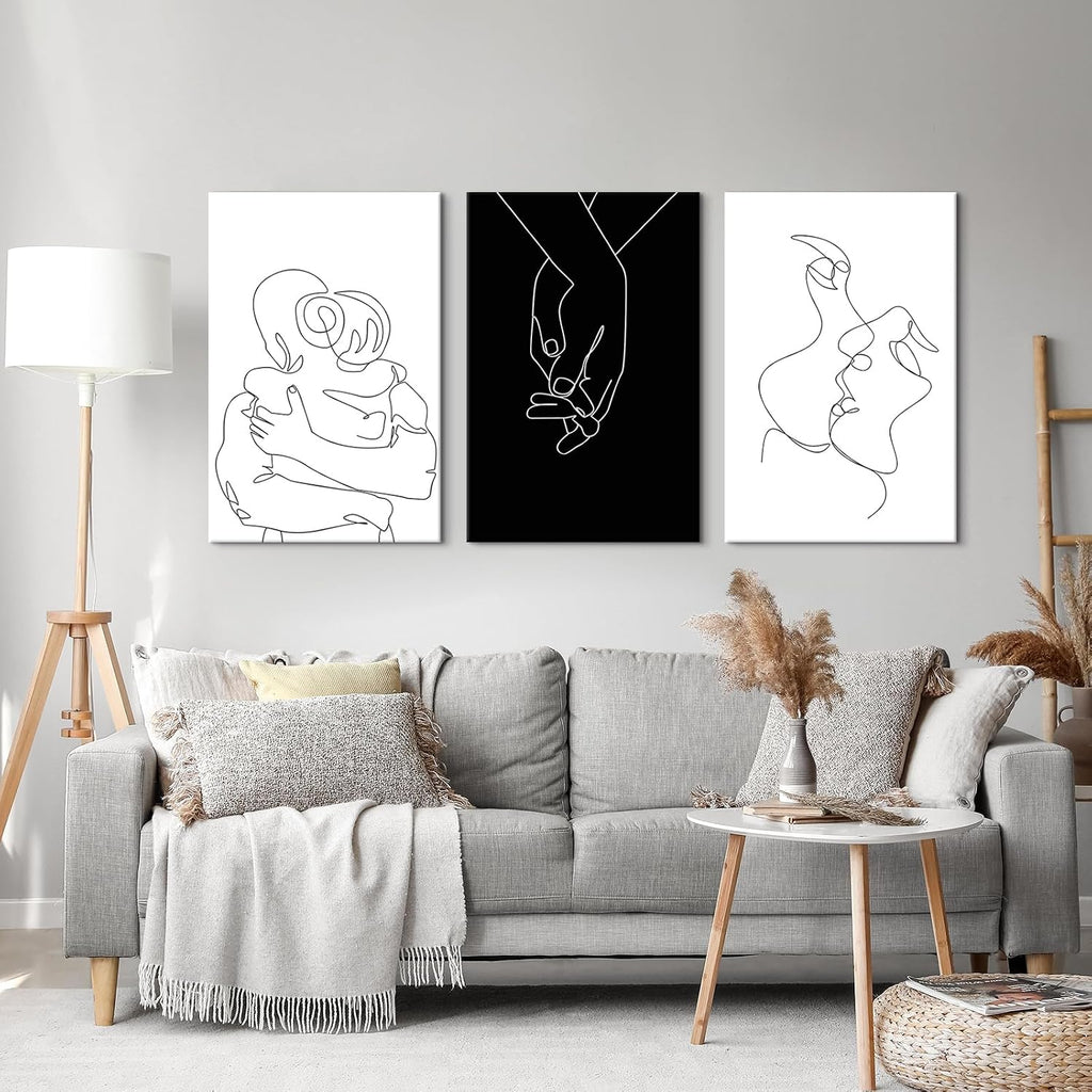 Couples Wall Decor Black and White Canvas Wall Art Minimalist Line Drawing Art Poster Prints Romantic Couple Love Painting Pictures for Bedroom Bathroom Living Room Office Decor 24'x32'