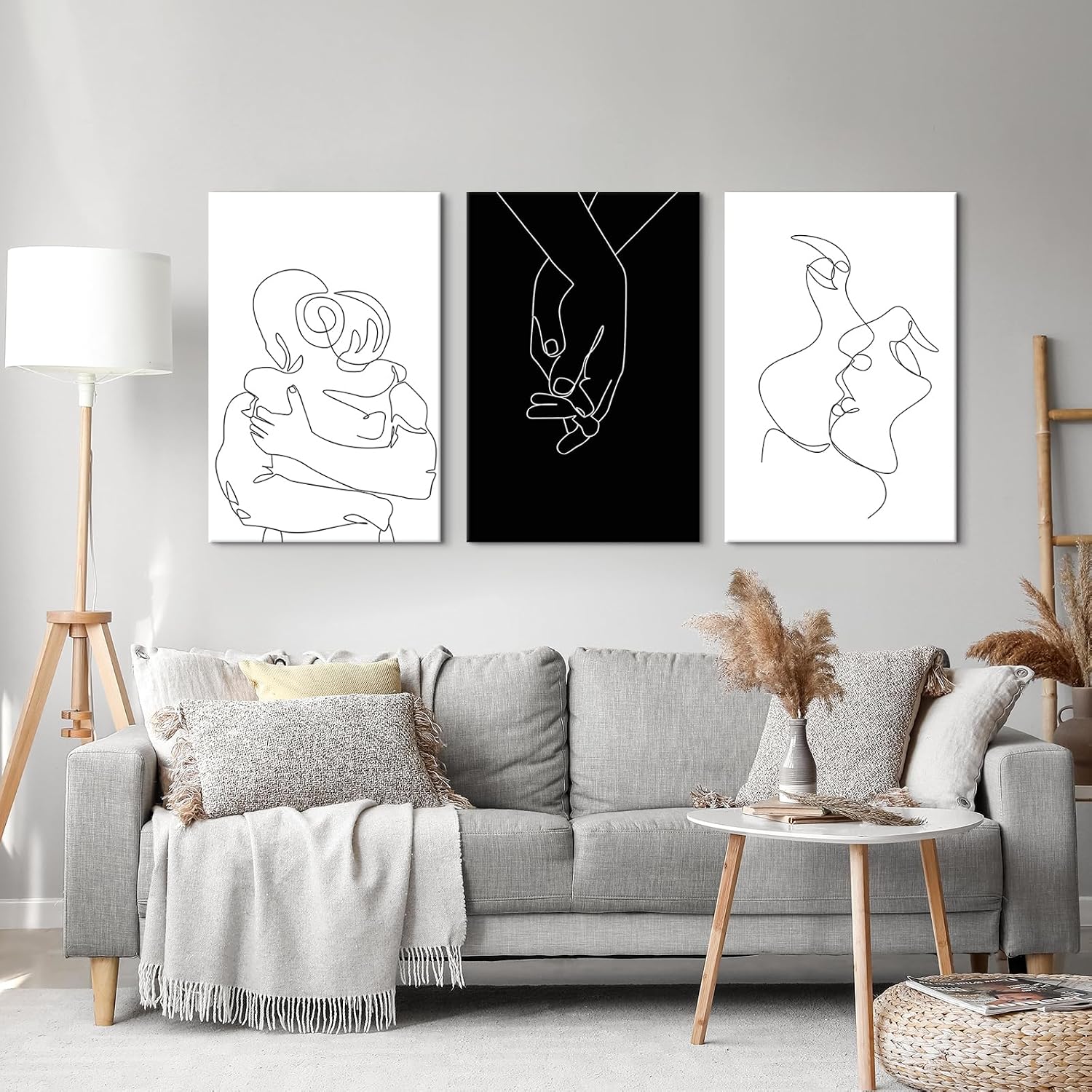Couples Wall Decor Black and White Canvas Wall Art Minimalist Line Drawing Art Poster Prints Romantic Couple Love Painting Pictures for Bedroom Bathroom Living Room Office Decor 24'x32'