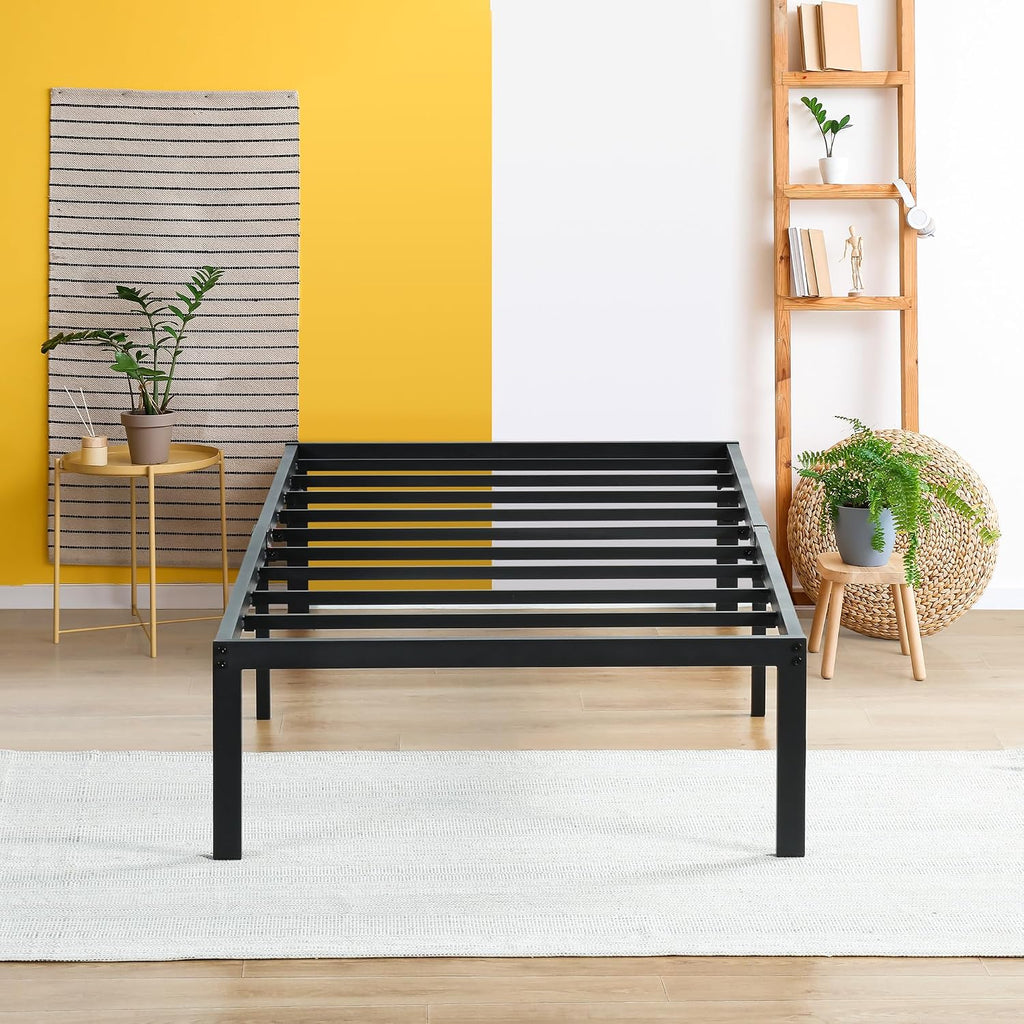 PrimaSleep 14 Inch Heavy Duty Steel Slat Anti-Slip Support, Easy Assembly Platform Bed frame, Noise Free Steel Mattress Foundation, Maximum Storage, No Box Spring Needed, Black, Twin Size