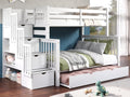 Bedz King Stairway Bunk Beds Twin Over Full, 4 Step Drawers, Twin Trundle, White