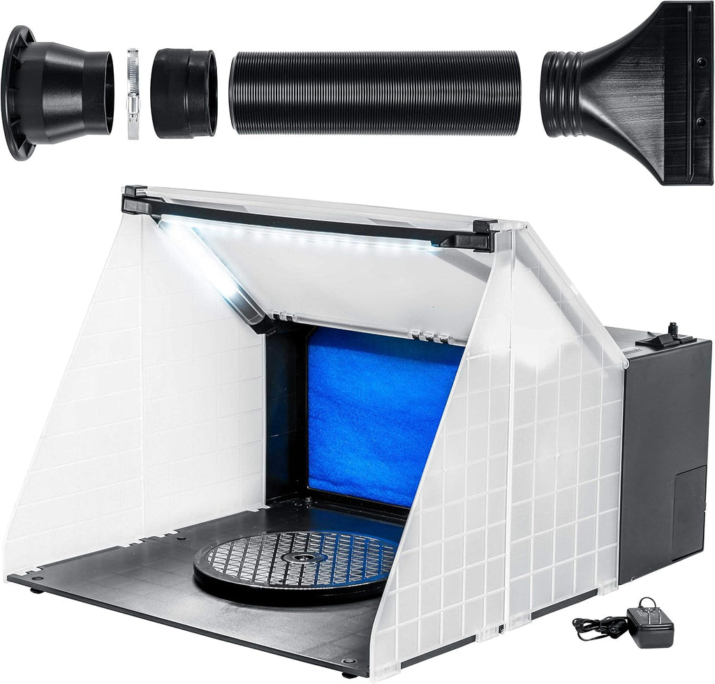 Master Airbrush Portable Airbrush Spray Booth Station with LED Lights, 25W Fan, Turntable & 6' Exhaust Hose, 16.5'x19'x13.5' Hobby Airbrush Booth for Painting, Models, Arts, Crafts, Cakes