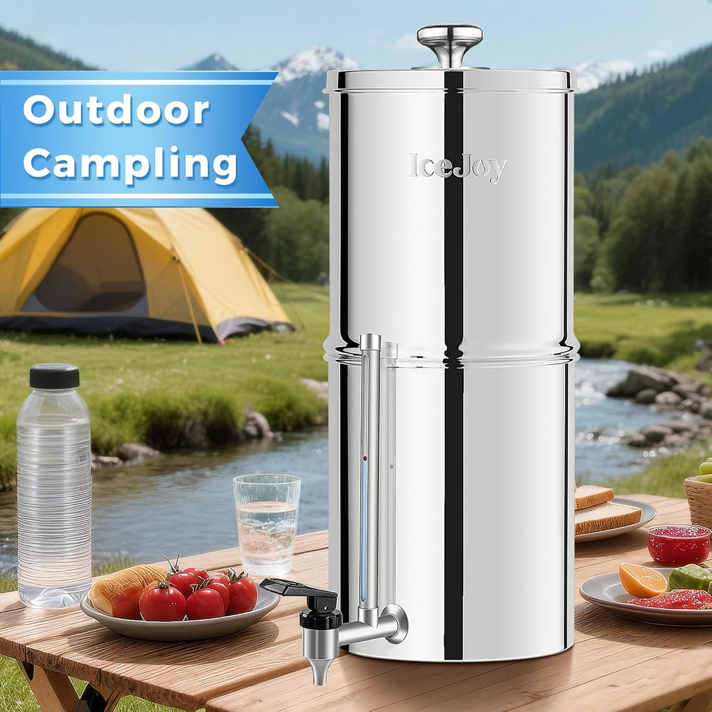 8-Stage Alkaline Gravity Water Filtration System 3.0 Gallon – 304 Stainless Steel Countertop System with 4 Filters and Stand, Increases pH, Reduces 99.9% Chlorine & Heavy Metals