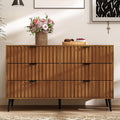 Fluted Dresser for Bedroom, 47'' Wide Modern Chest of Drawers, 6 Drawer Dresser TV Stand, Natural Wood Drawer Organizer for Bedroom, Living Room, Hallway, Walnut