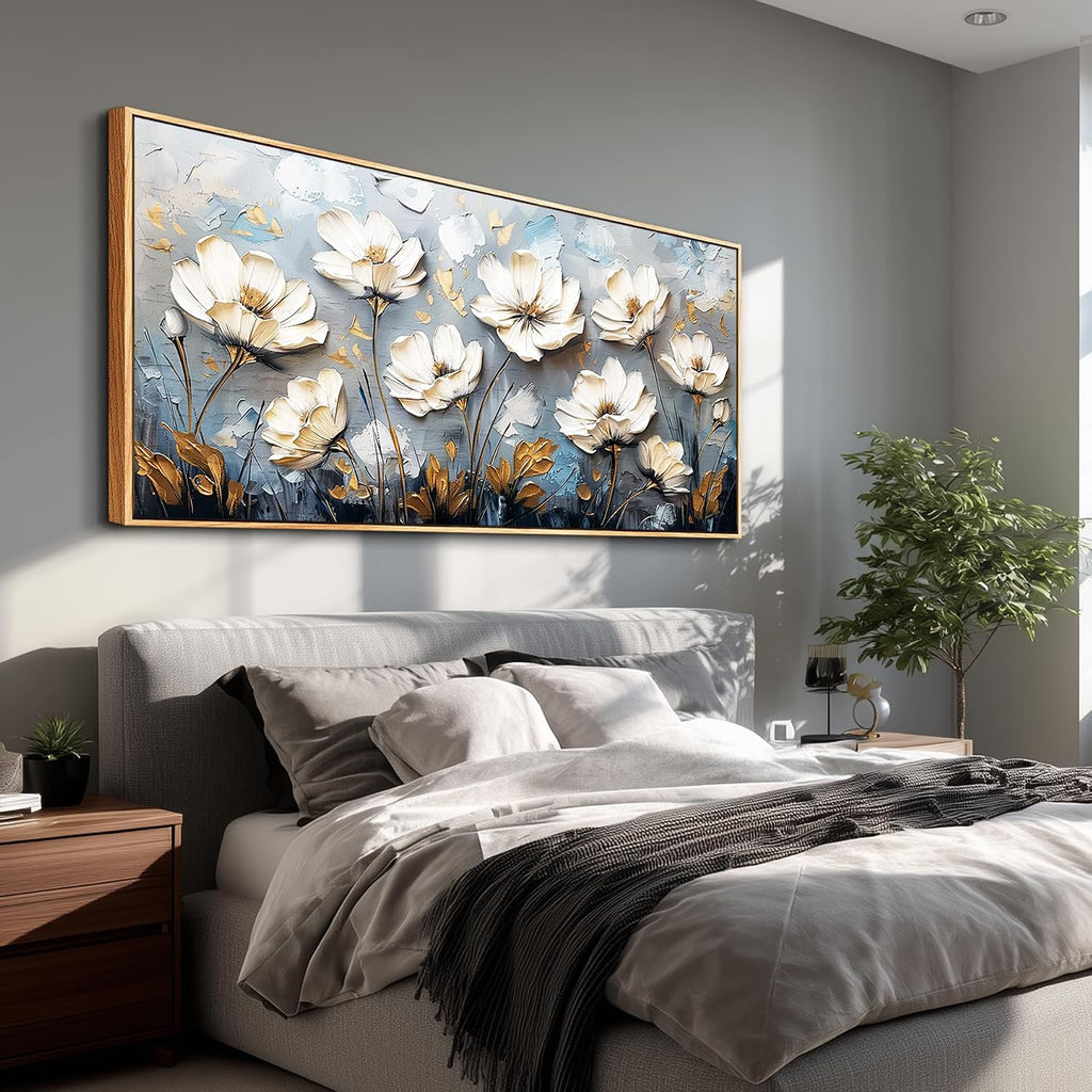 JUDASJART Large Canvas Prints Painting Wall Decor For Living Room Wall Art For Bedroom Office Decoration Vintage Flowers Artworks Abstract Pictures Modern Aesthetics Wood Framed Home Decor