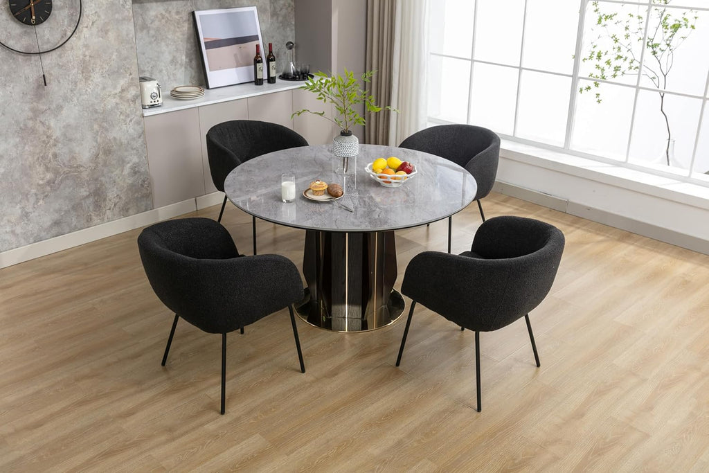 Luxury Velvet Dining Chairs with Swivel Function and Metal Legs Set of 2 (Grey + Black) Ideal for Living Room or Bedroom (Black+Black Legs Set of 2)