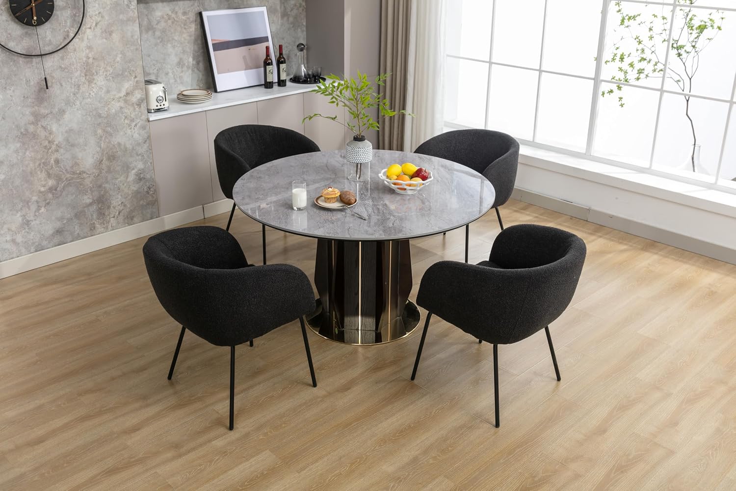 Luxury Velvet Dining Chairs with Swivel Function and Metal Legs Set of 2 (Grey + Black) Ideal for Living Room or Bedroom (Black+Black Legs Set of 2)