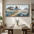 Large Framed Farmhouse Canvas Wall Art for Living Room, Vintage Rustic Barn Horizontal Canvas Prints, Country Blue Floral Wall Decor for Bedroom Dining Room Hallway 30x60 Inch