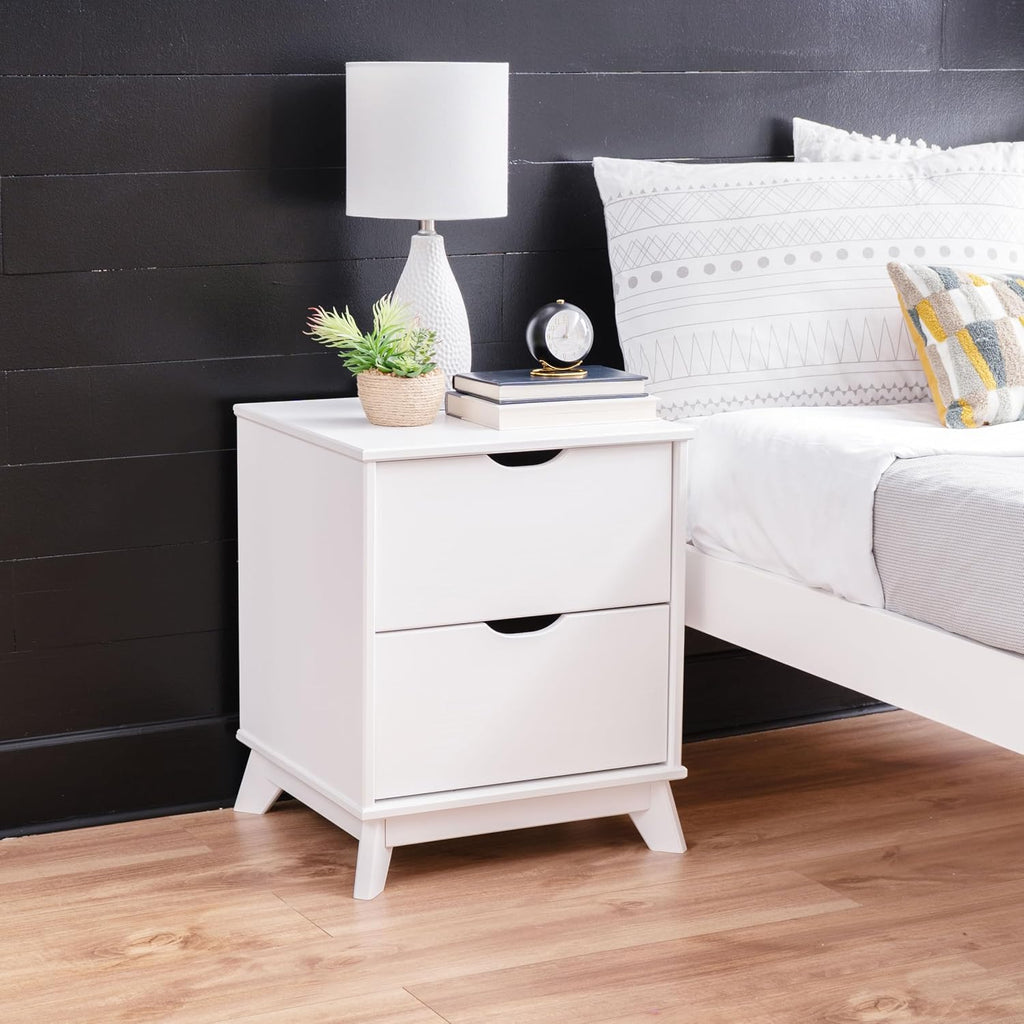 Powell Fordham White Solid Pine Wood Twin Sized Platform Bed with Set of 2 Two Drawer Nightstands