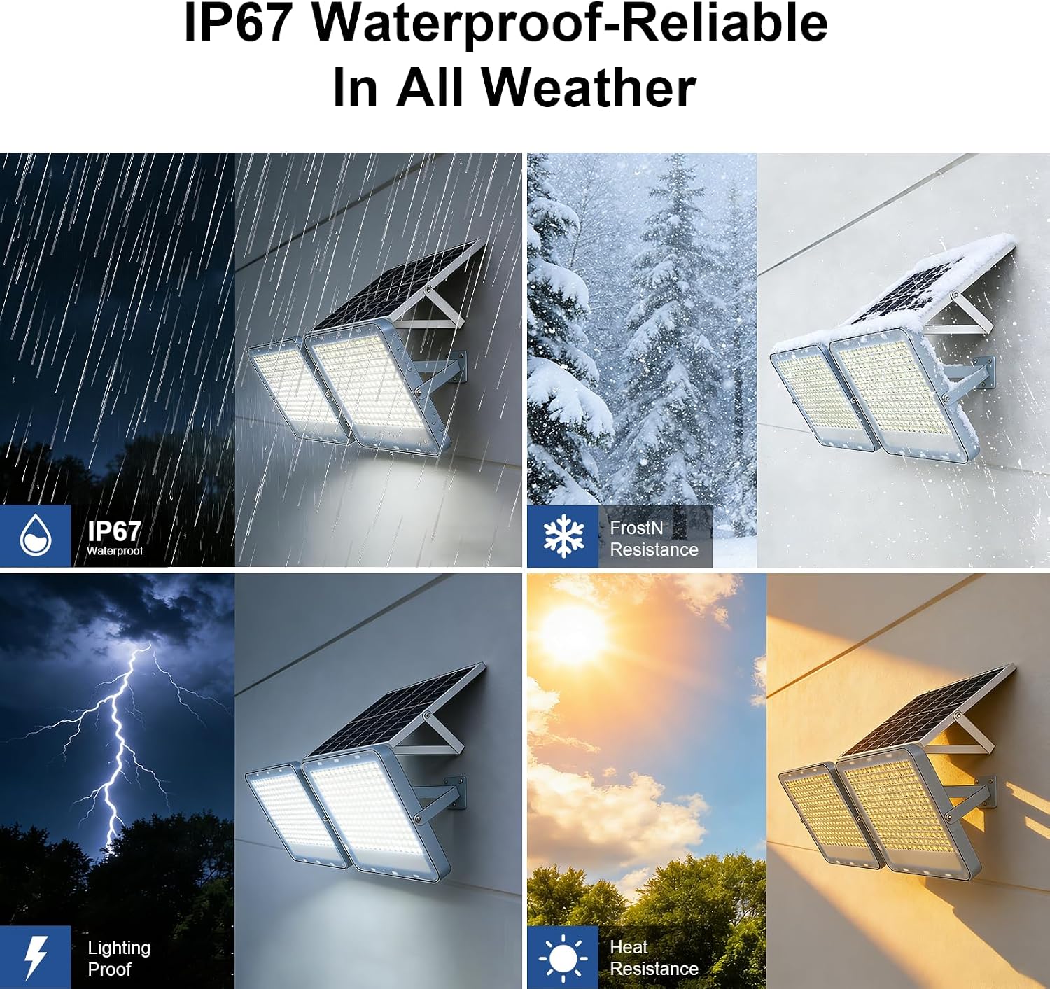 Gebosun 2 Pack 300W Solar Flood Light Outdoor, 24000LM LED Solar Security Light, IP67 Waterproof Dusk to Dawn Solar Light with Remote Control, Bright Solar Yard Light for Garage Garden Farm