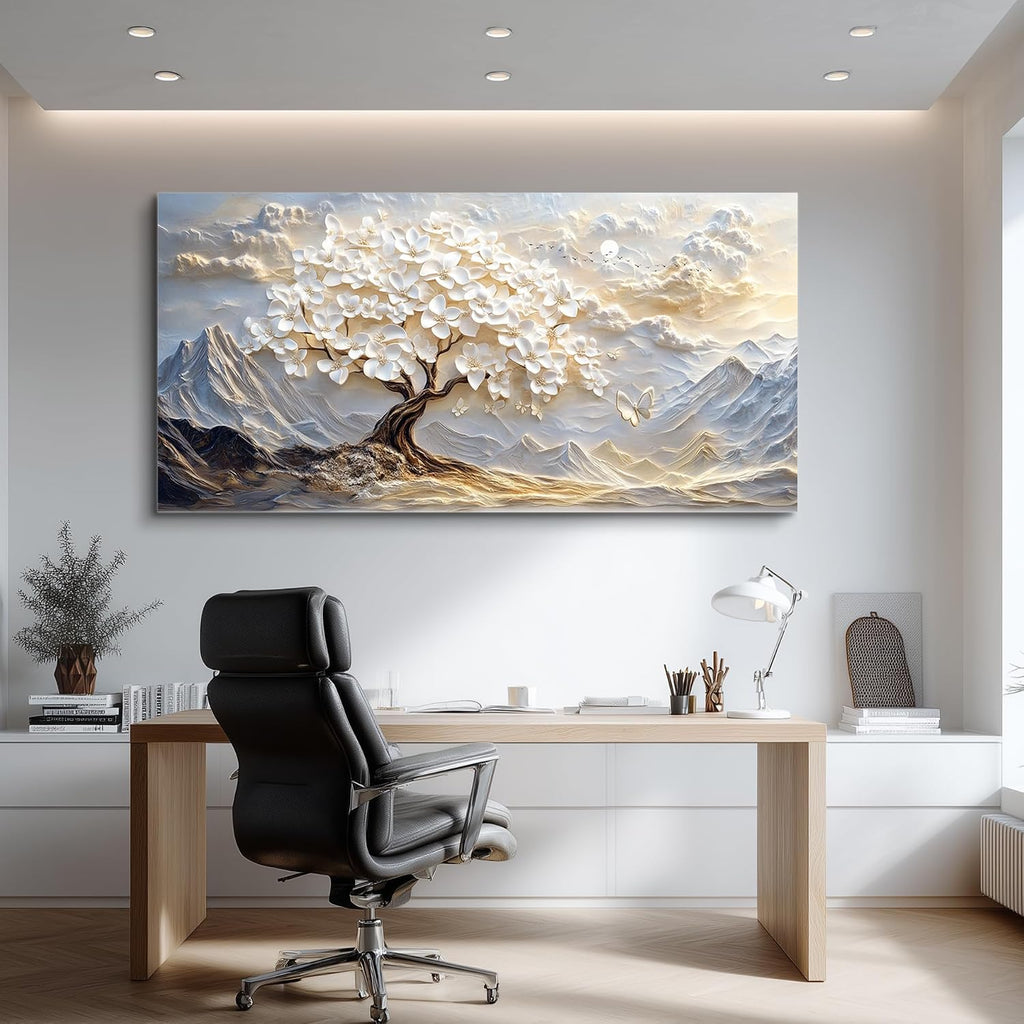 JUDASJART Canvas Wall Art For Living Room Large Wall Decor For Office Bedroom Decorations White Blossom Tree Landscape Pictures Abstract Painting Artwork Room Wall Mural Aesthetic Home Decor 30x60 In