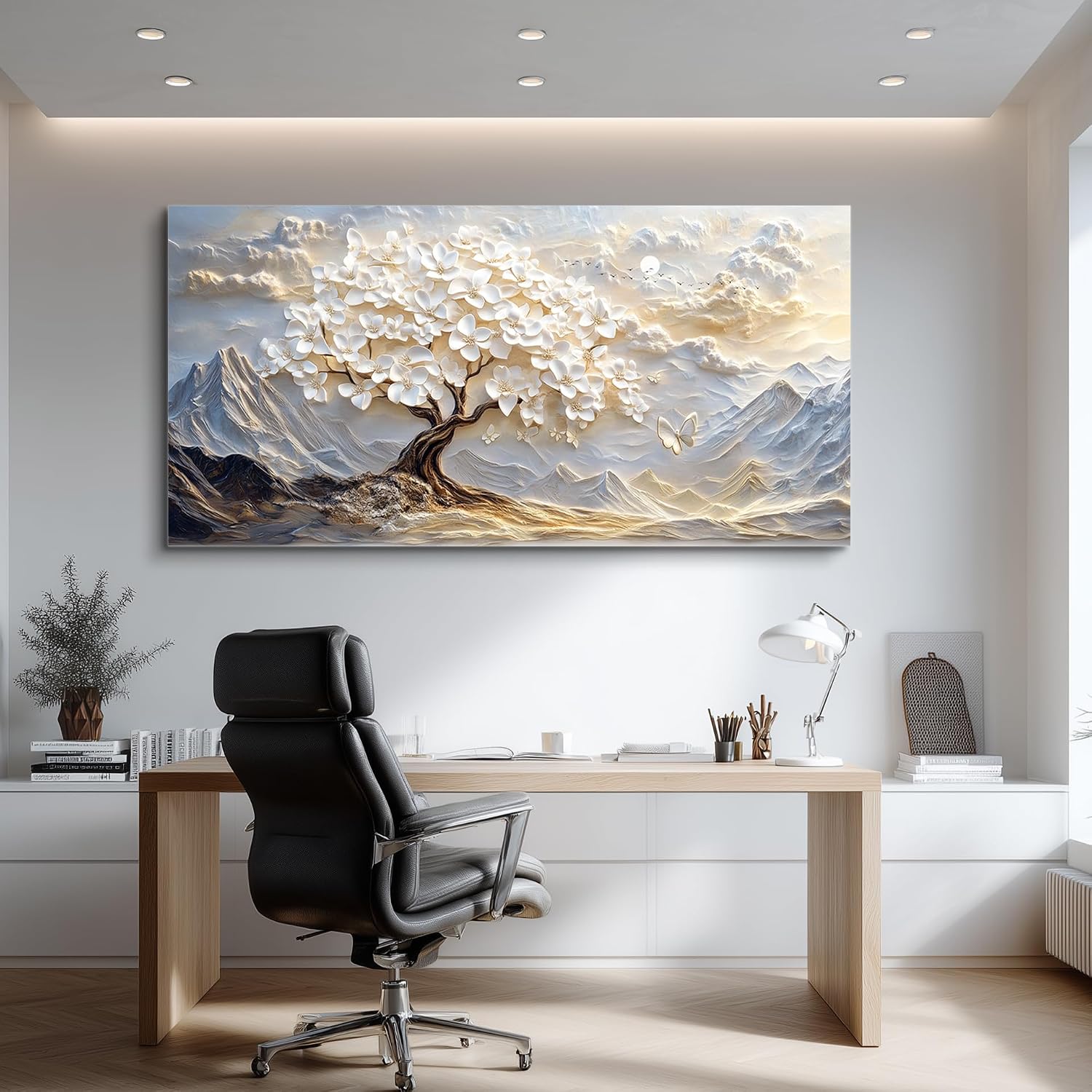JUDASJART Canvas Wall Art For Living Room Large Wall Decor For Office Bedroom Decorations White Blossom Tree Landscape Pictures Abstract Painting Artwork Room Wall Mural Aesthetic Home Decor 30x60 In