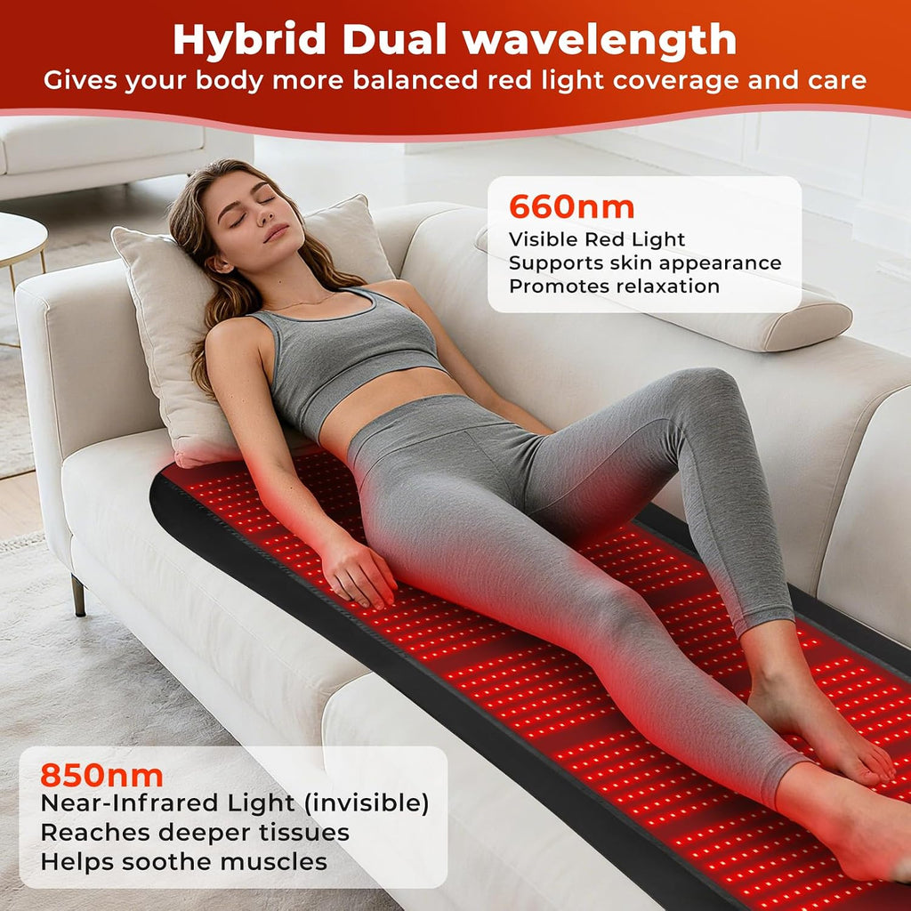 Red Light Therapy Mat for Body, Red Light Therapy Pad with 1260 LEDs, 2 in 1 (660nm & 850nm), Adjustable Timer & Intensity, Premium Leather