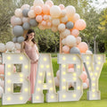 3FT/4FT Baby Letter Light, Mosaic Letter Decor with Light String & Balloon Frame, Cute Vivid Ornament for Baby Shower, Gender Reveal, Boys Girls Kids Birthday Party