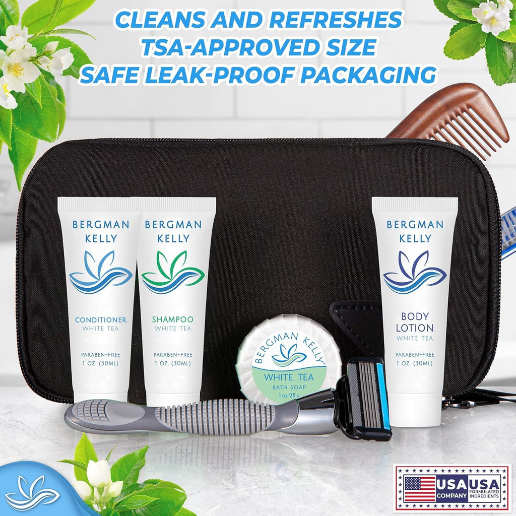 Bergman Kelly - Travel Shampoo and Conditioner Set - 1 fl oz, 18000 Pieces, White Tea - Delight Your Guests with Revitalizing and Refreshing Hotel Toiletries and Guest Hospitality in Bulk