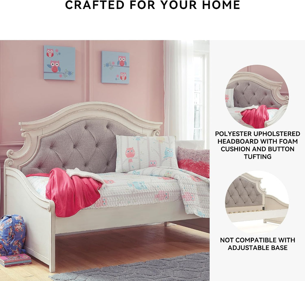 Signature Design by Ashley Realyn French Country Upholstered Tufted Day Bed, Twin, White & Beige