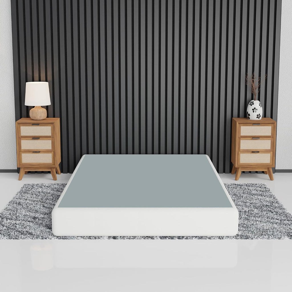 Nutan, 8-Inch Sturdy Box Spring for Mattress Support-Durable and Easy to Assemble Natural Wood Foundation for Twin, White