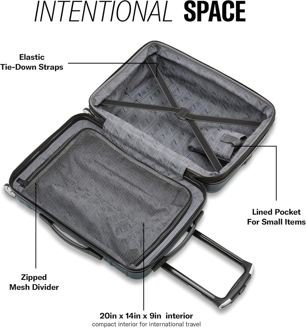 Omni 2 Airline Approved Carry-On Luggage – Stress-Free Size Meets 22x14x9' Requirements – For Fast Trips & Avoiding Baggage Fees – Dual 360° Spinner Wheels, USB Power Hub, Expands 1.5' – Silver