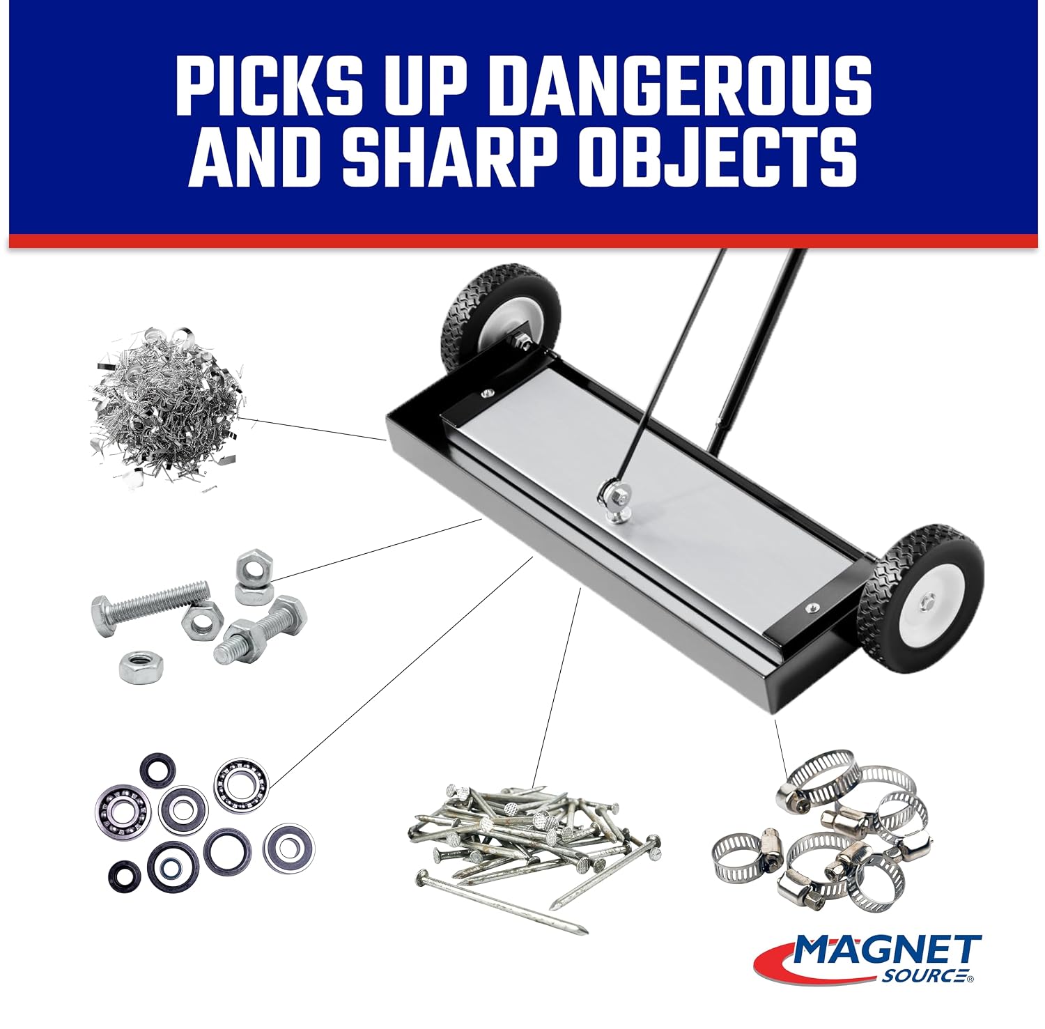 Master Magnetics Heavy Duty Magnetic Sweeper - Heavy Duty Push-Type with Release, 24' Sweeping Width, MFSM24RX