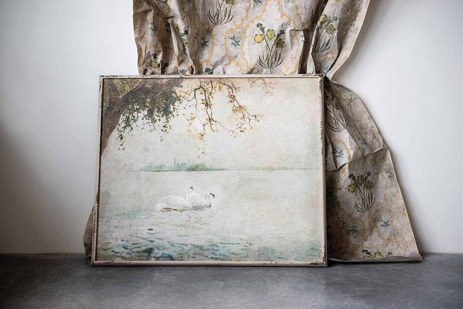 Creative Co-Op Vintage Swans Wood Framed Wall Décor