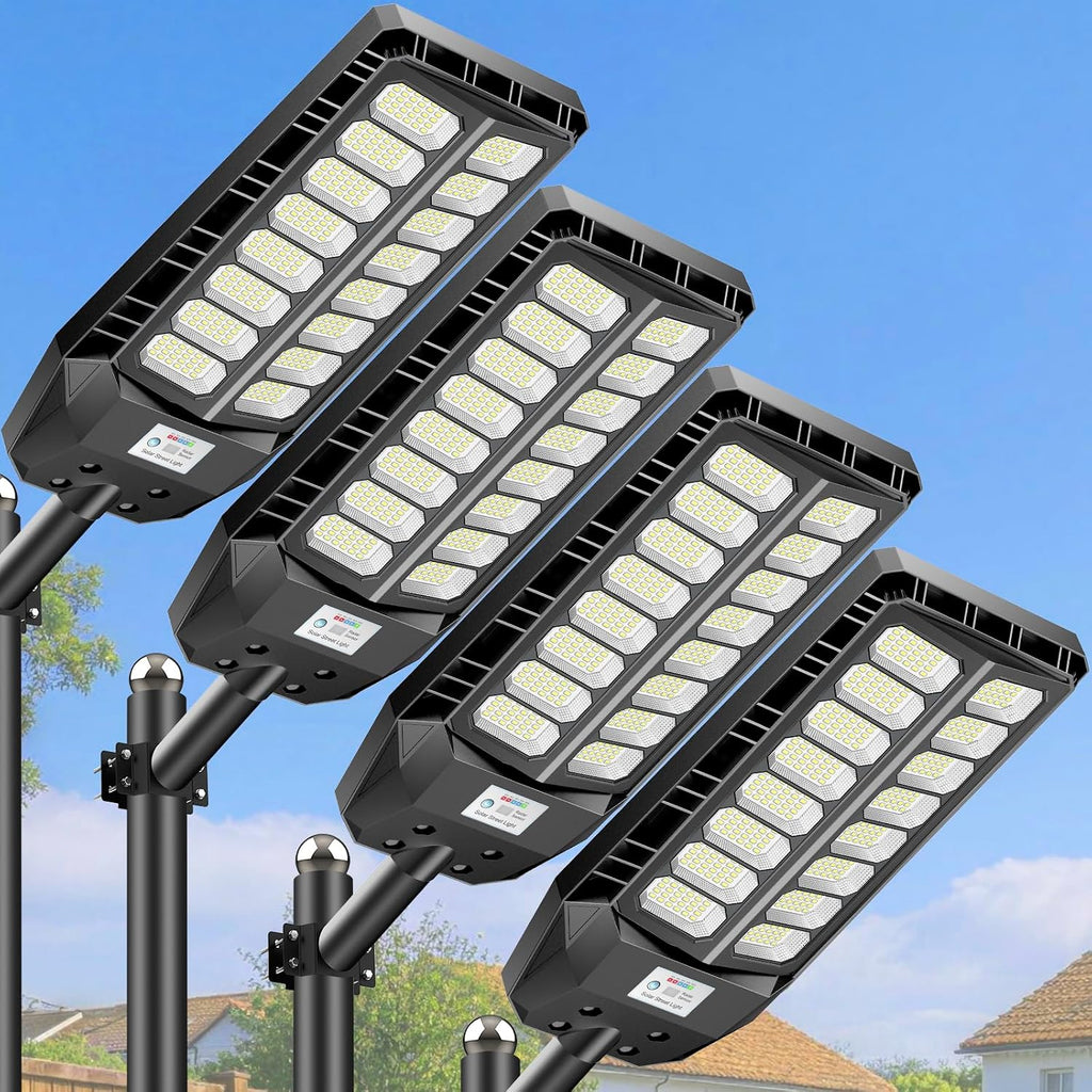 Deepn Solar Street Lights Outdoor, 8000W Commercial Grade Solar Lights Outdoor Waterproof, LED Parking Lot Light Dusk to Dawn Security Flood Lights with Motion Sensor and Remote Control, 4 Pack