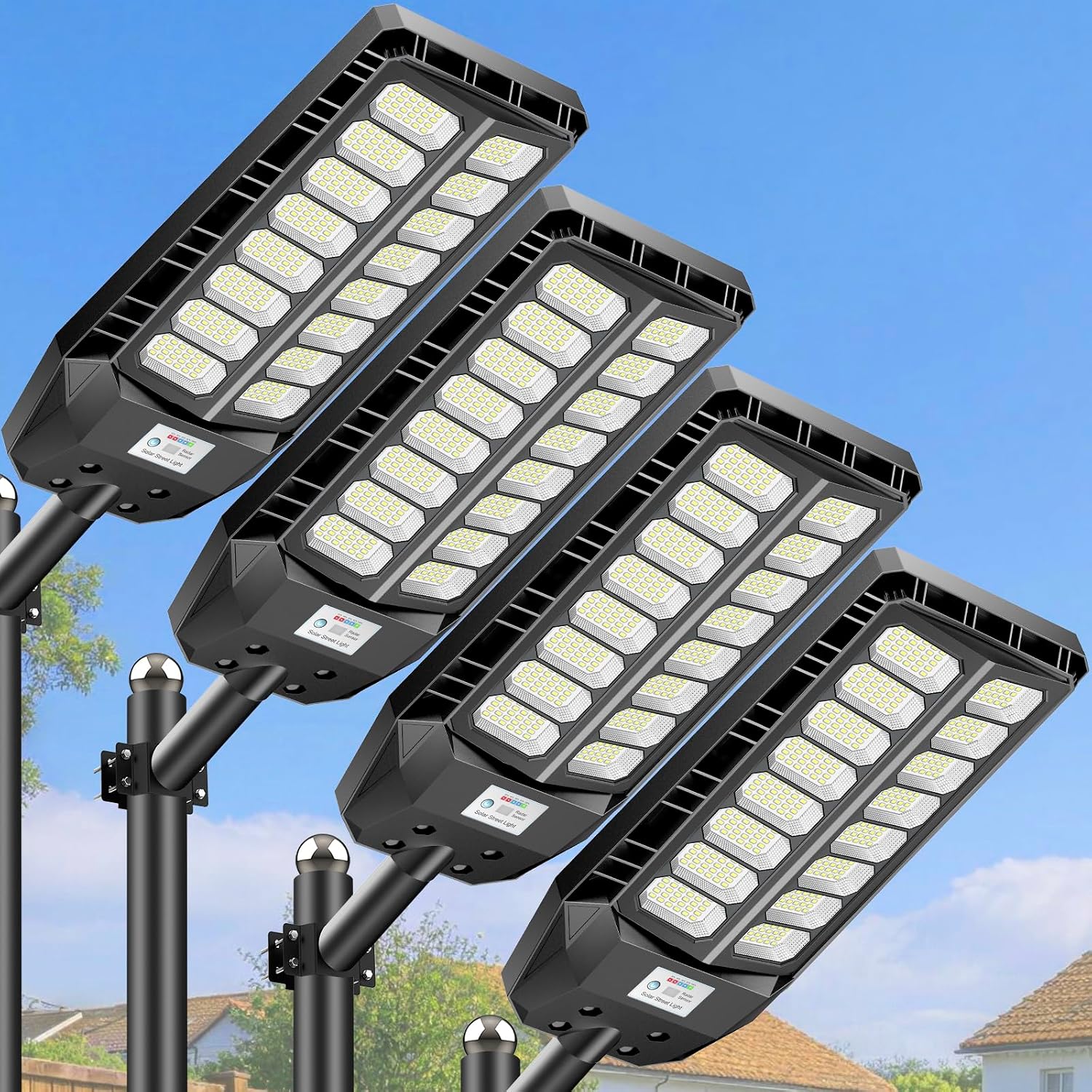 Deepn Solar Street Lights Outdoor, 8000W Commercial Grade Solar Lights Outdoor Waterproof, LED Parking Lot Light Dusk to Dawn Security Flood Lights with Motion Sensor and Remote Control, 4 Pack