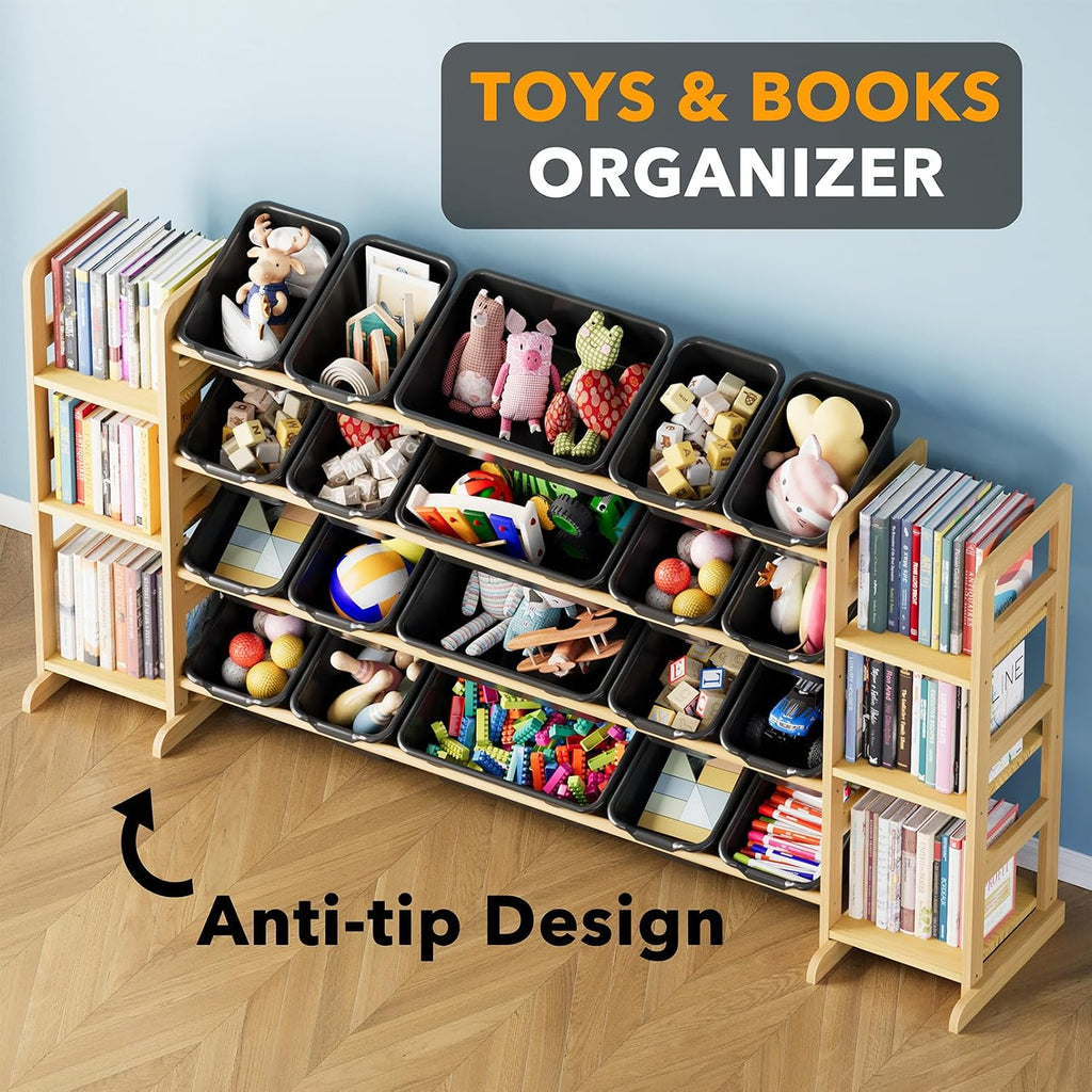 SpaceAid Toy Storage Organizer with 6 Shelves and 20 Bins, Toy Organizers Storage Bookshelf, Kids Bin Shelf Toys Box Bookcase for Bedroom Playroom Organization Room Decor, True Black