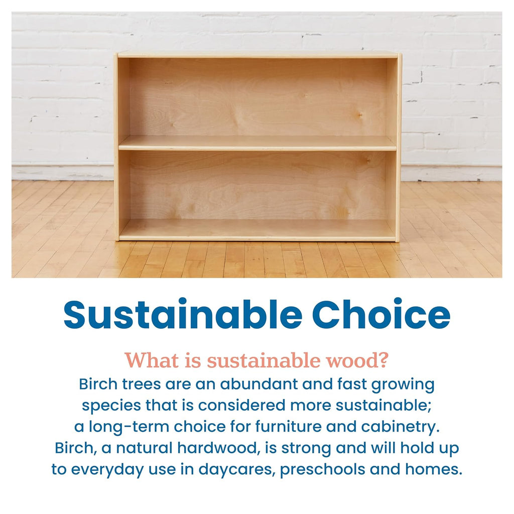 ECR4Kids Streamline 2-Shelf Single-Sided Storage Cabinet, 24in, Classroom Furniture, Natural